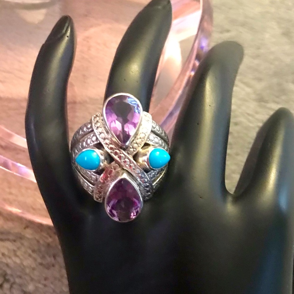 Gorgeous Amethyst & Turquoise Nicky Butler Ring size 7